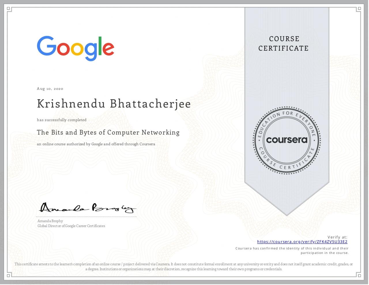 The Bits and Bytes of Computer Networking Certificate