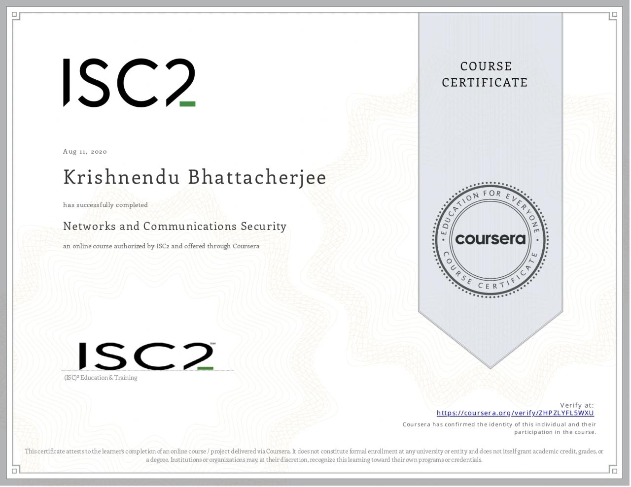 Networks and Communications Security Certificate