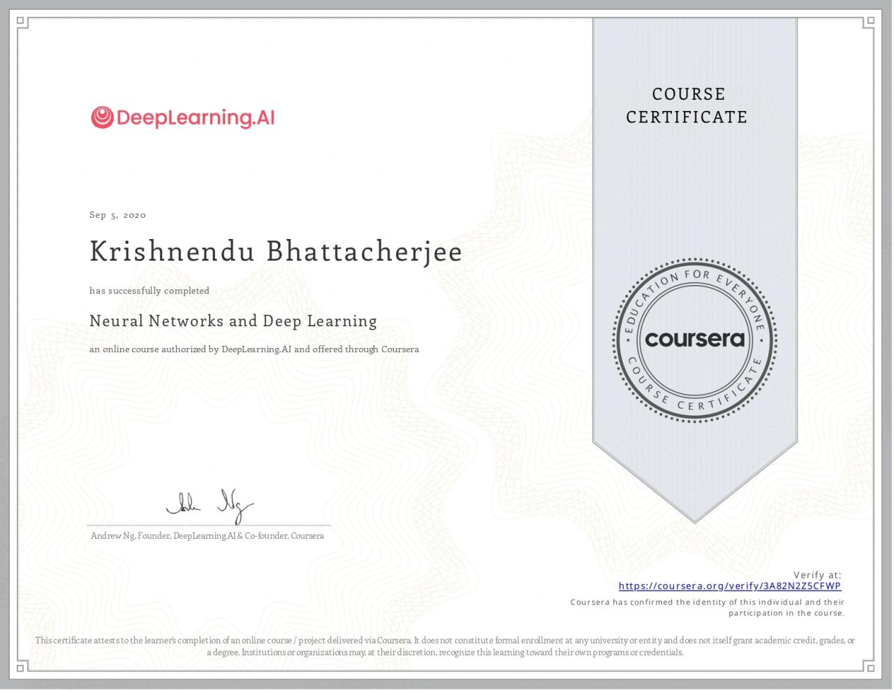 Neural Networks and Deep Learning Certificate