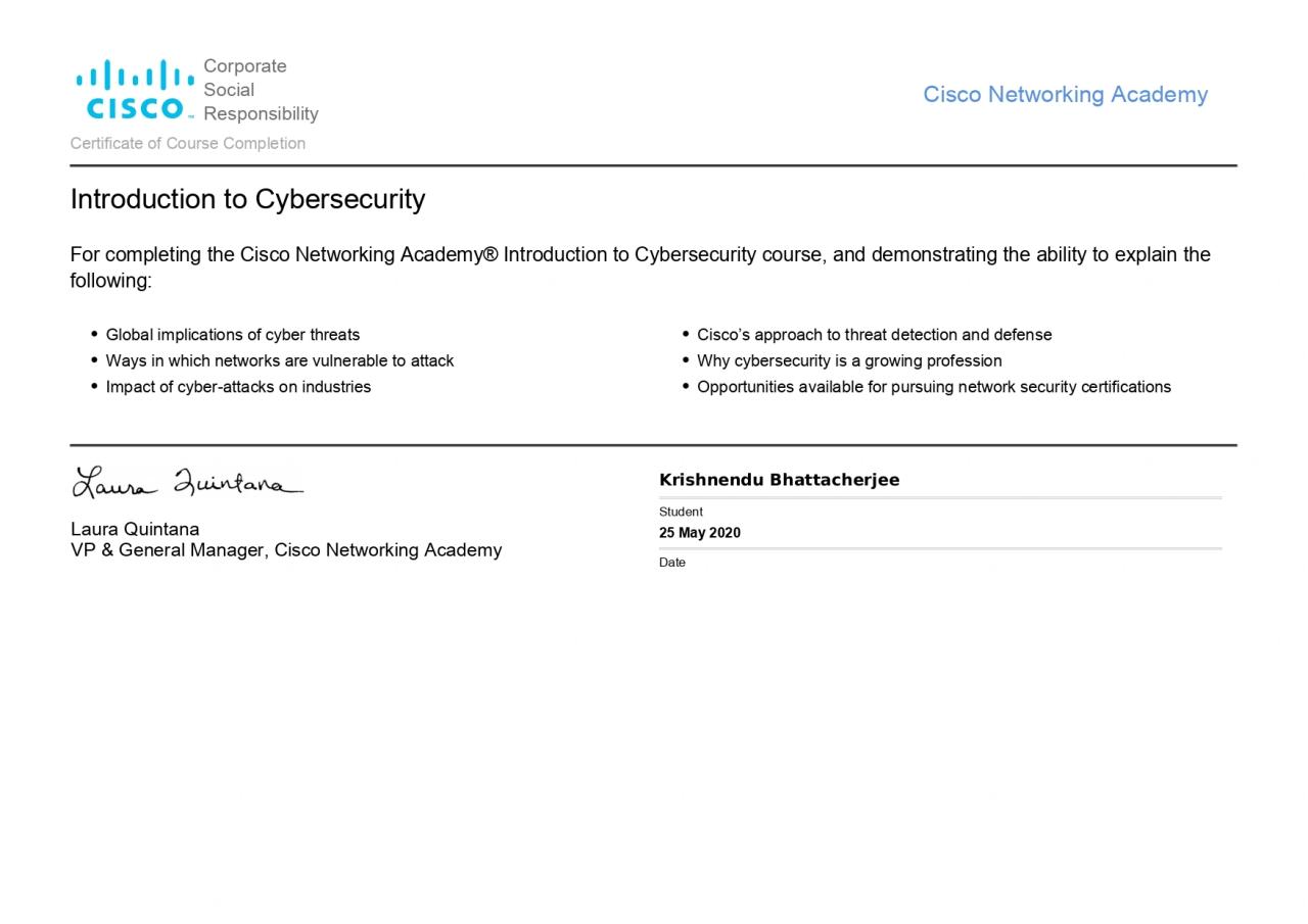 Introduction to Cyber Security Certificate